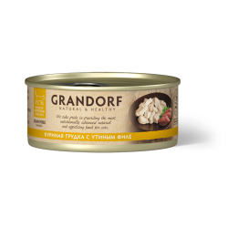 GRANDORF Консервы для кошек, куриная грудка с утиным филе в бульоне , 70 г