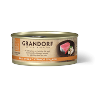 GRANDORF Консервы для кошек, филе тунца с куриной грудкой в бульоне, 70 г