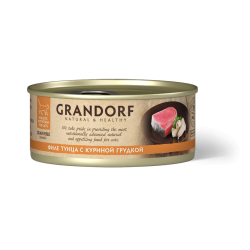 GRANDORF Консервы для кошек, филе тунца с куриной грудкой в бульоне, 70 г