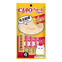 INABA CIAO крем-лакомство для кошек Churu пюре Куриное филе для вывода шерсти из ЖКТ, 14 г х 4 шт