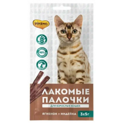 Мнямс лакомство для кошек мясные палочки, индейка, ягненок