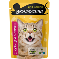 Вкусмясина пауч для кошек кусочки с курицей в соусе