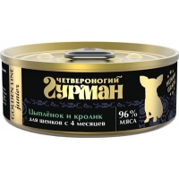 Четвероногий Гурман Golden консервы для щенков Цыпленок и Кролик в желе