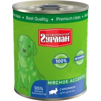 Четвероногий Гурман консервы для щенков Мясное ассорти с Кроликом