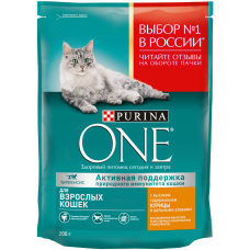 Purina One сухой корм для кошек курица цельные злаки