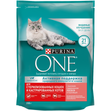 Purina One сухой корм для стерилизованных кошек лосось пшеница